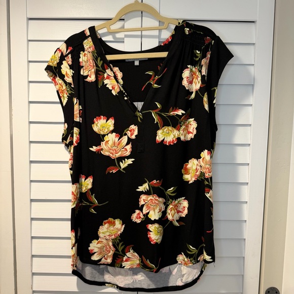 Daniel Rainn XXL Black Floral Split-Neck Blouse - Picture 1 of 16